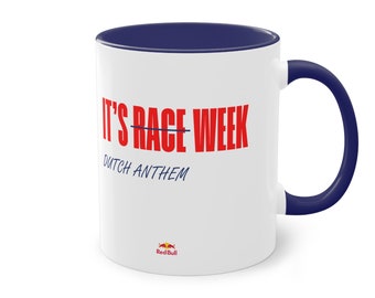 Taza de f1 Max Verstappen con la semana del himno holandés escrita en ella