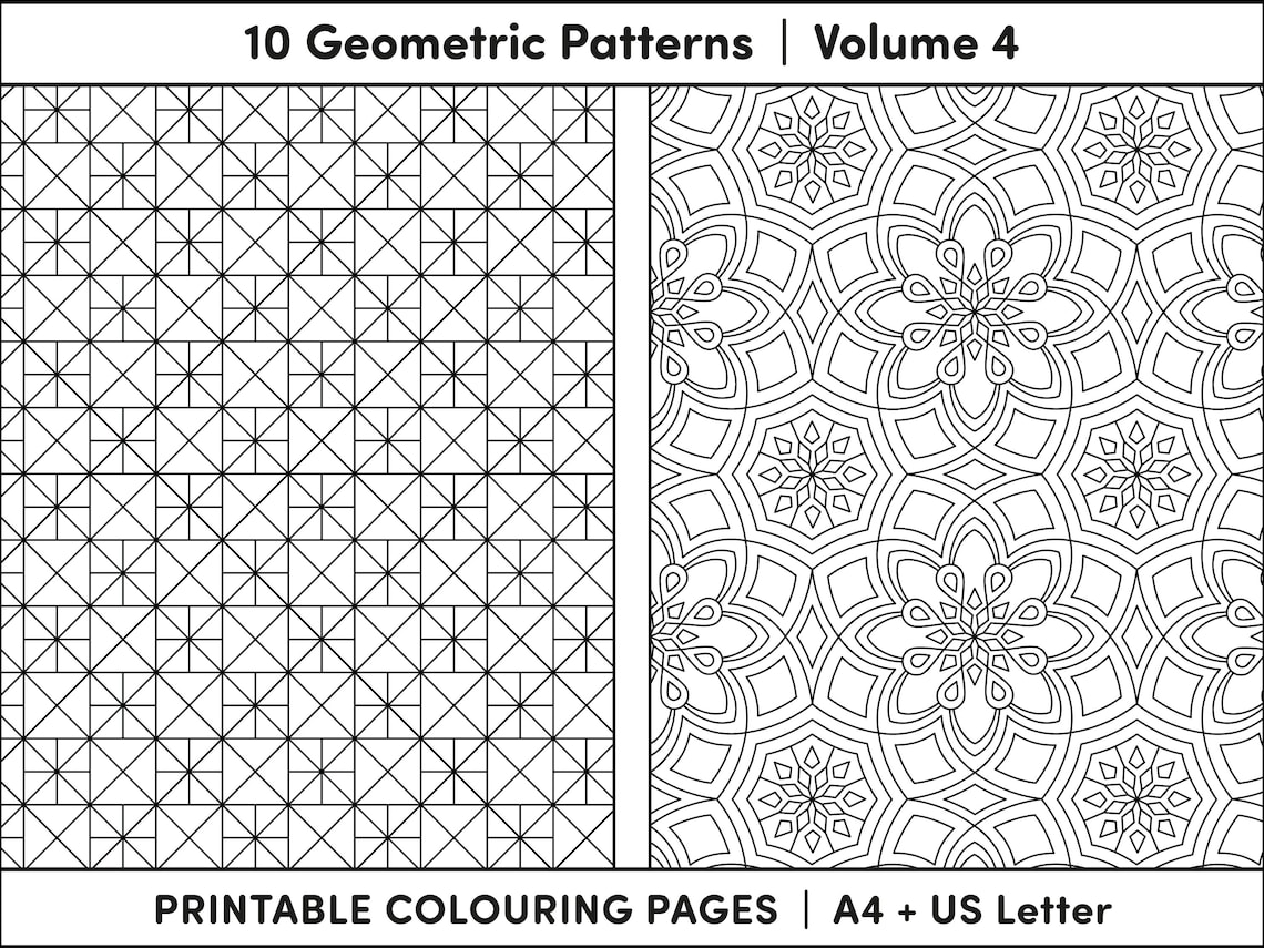 Downloadable Geometric Patterns 10 Geometric Patterns Printable Colouring Pages (volume 4) - A4 and US ...