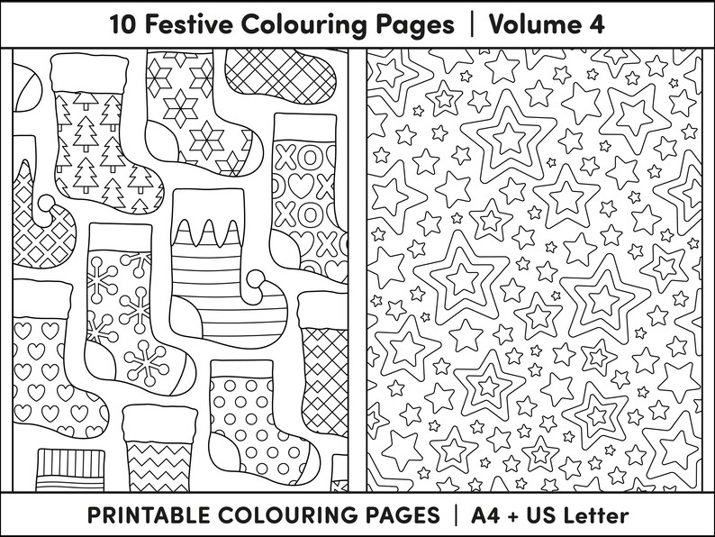 Festive Coloruing Cartoon 10 Festive Colouring Pages (vol 4) – Printable A4 and US Letter Formats ...