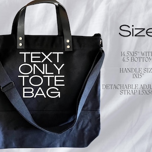 Personalized tote bag black leather large, tote bag with leather handle, personalized canvas market tote, tote bag with straps,custom tote.