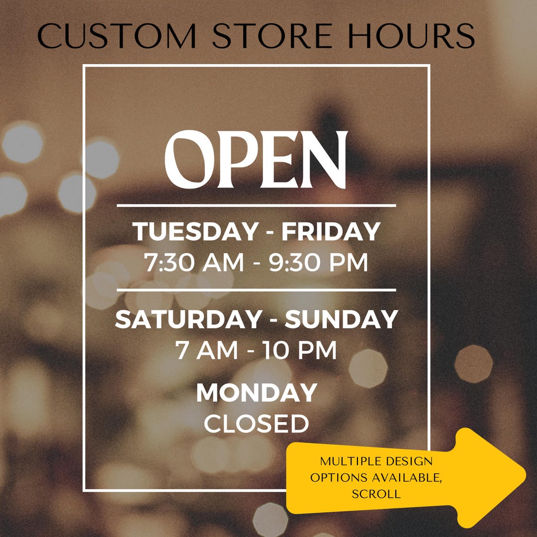 Window Store Hours Sticker Custom Store Hours Vinyl Decal: Business Window Sticker - Etsy