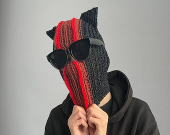 Czapka kominiarka Twenty One Pilots inspirowana Clancy, ręcznie robiona, z rogami, kominiarka robiona na drutach szydełkiem „I Am Clancy”