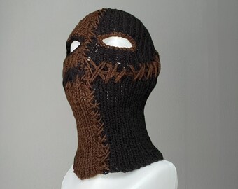 Handmade knitted Balaclava ski mask devil creepy joker halloween cosplay mask split in half