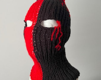 Handmade Knit Horned Balaclava, Devil Ski Mask - Halloween Cosplay