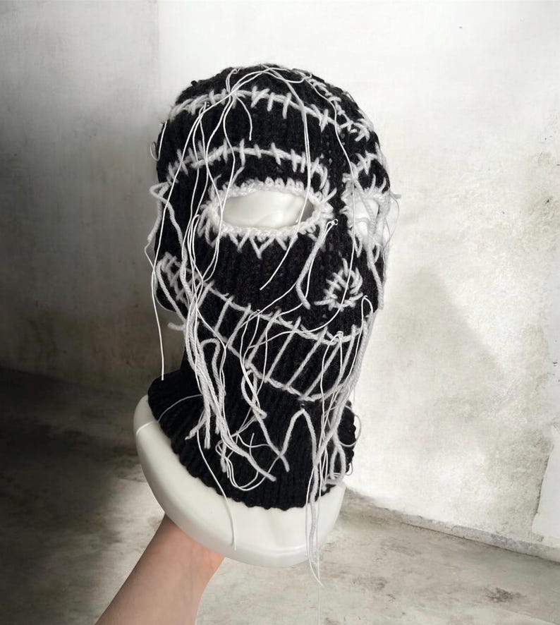 Balclava Rave Scary Custom Balaclava Mask Distressed Rave Ski Mask, Knitted Like ...
