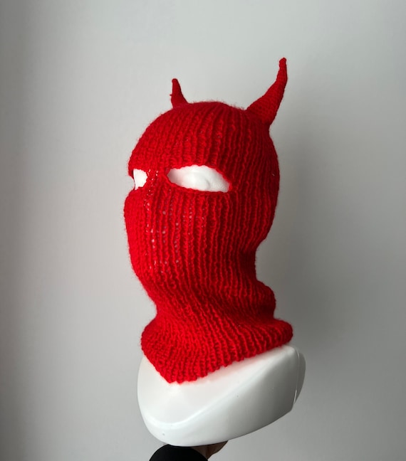 Devil Balaclava Ski Mask with Horns Adult Red Devil Balaclava Ski Mask with Horns Adult Red