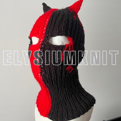 Handmade Knit Horned Balaclava, Devil Ski Mask - Halloween Cosplay