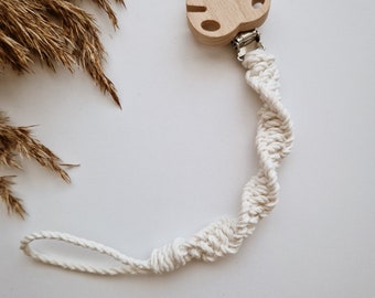 Clip per ciuccio Macramé, catenelle per ciuccio, clip per ciuccio Boho, giocattolo da afferrare, regalo per doccia neonato, supporto in legno, Monstera, regalo per la nuova mamma