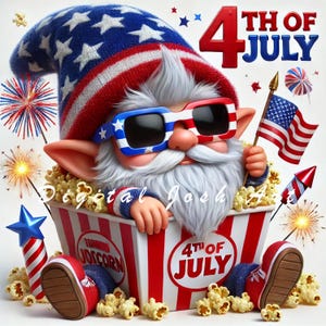10 JPEG Cute 4th of July Gnome Clipart – Patriotic Summer Gnome Art, Digital Download, Commercial Use, Independence Day Design