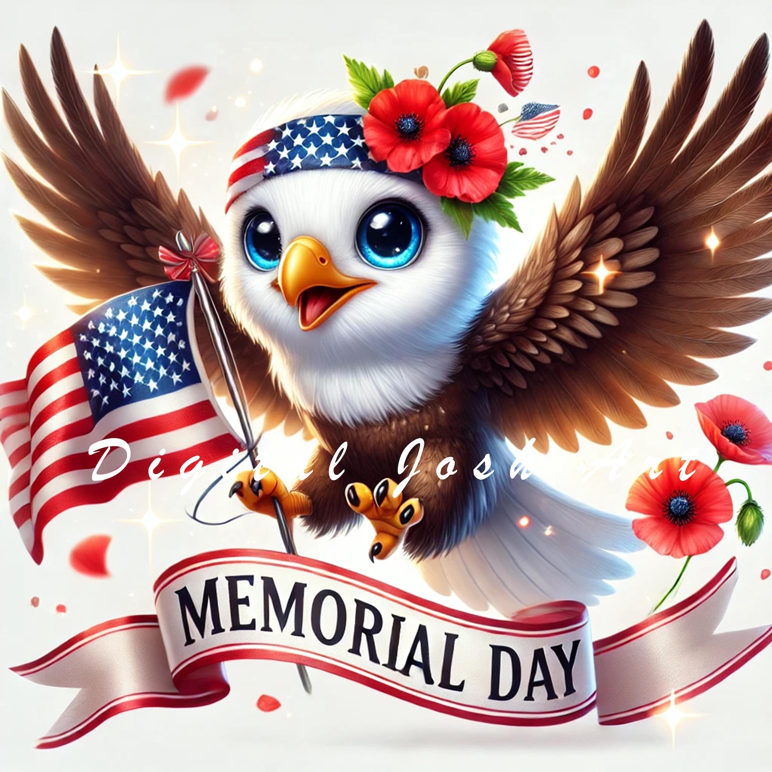 Memorial Day Bald Eagle Clipart – Patriotic US Flag Graphics (digital ...