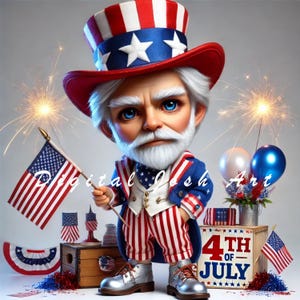 10 JPEG Cute 4th of July Uncle Sam Clipart – Patriotic Summer Character Art, Digital Download, Commercial Use, Independence Day Design