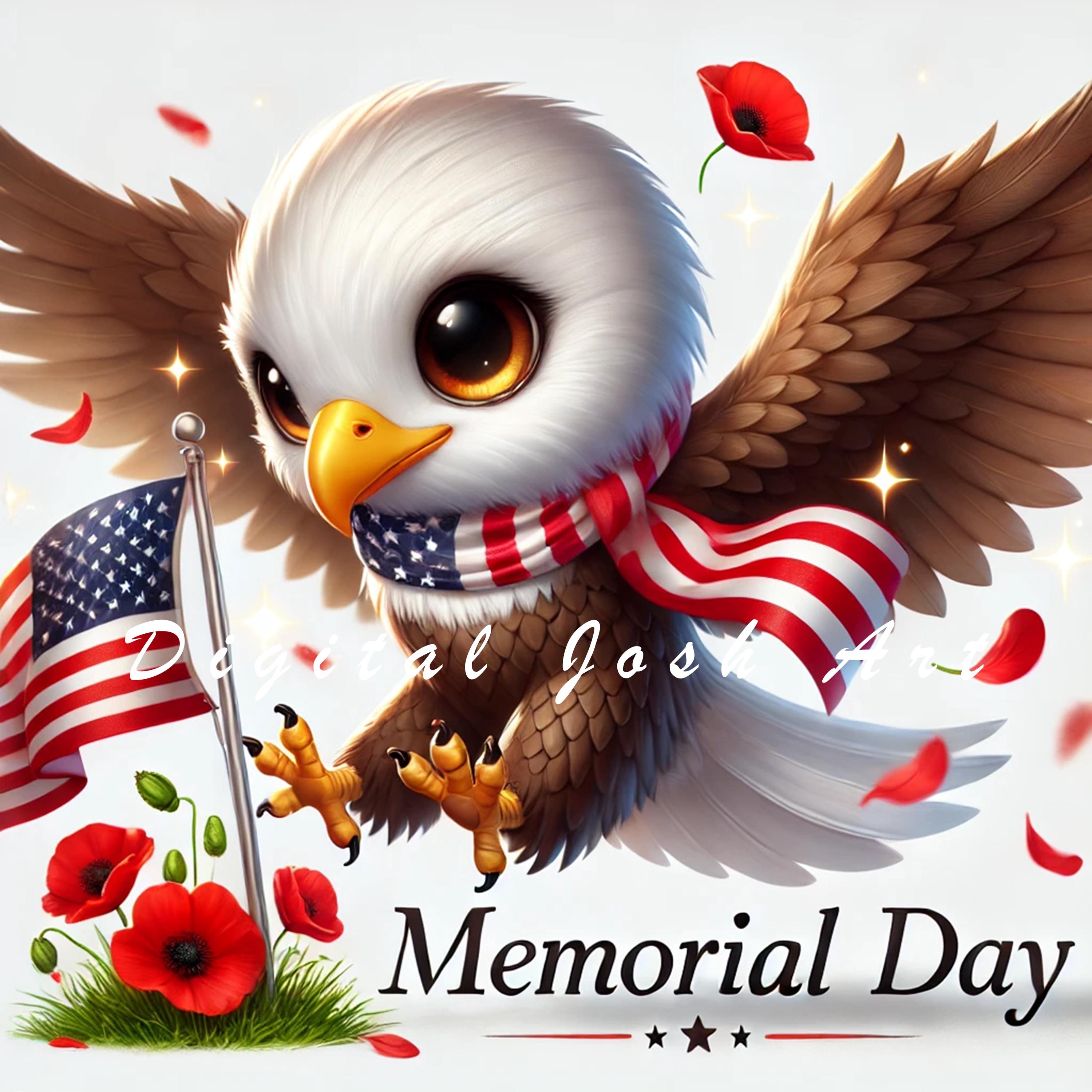 Memorial Day Bald Eagle Clipart – Patriotic US Flag Graphics (digital ...