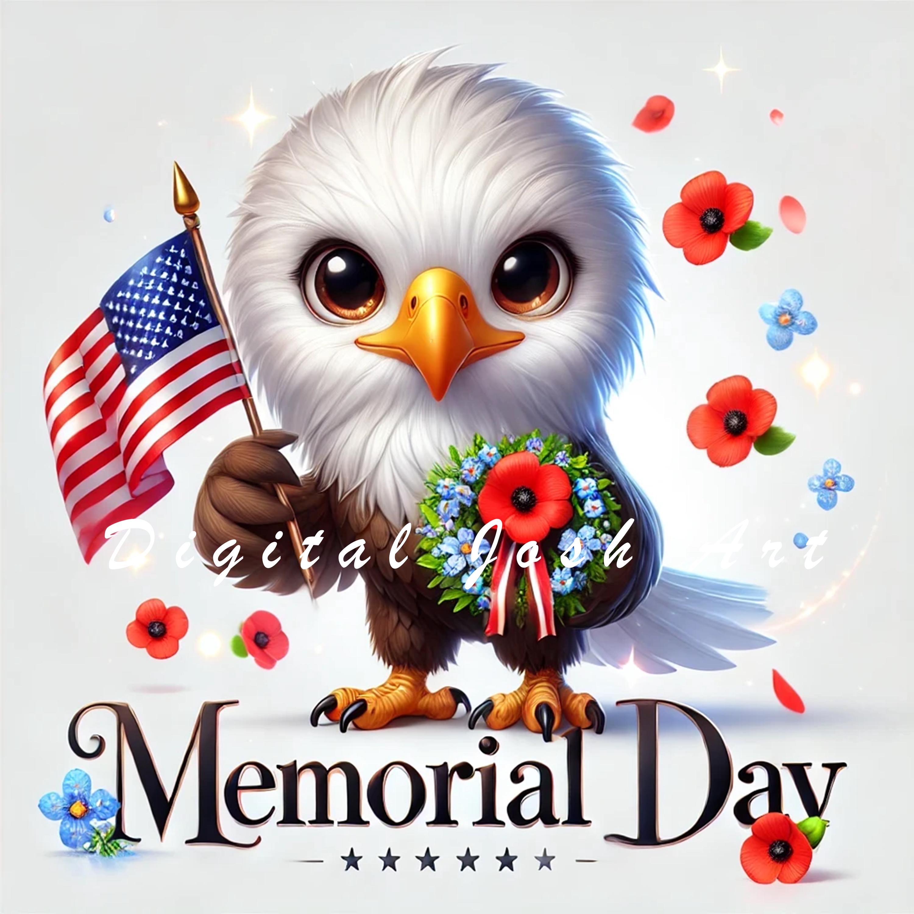 Memorial Day Bald Eagle Clipart – Patriotic US Flag Graphics (digital ...