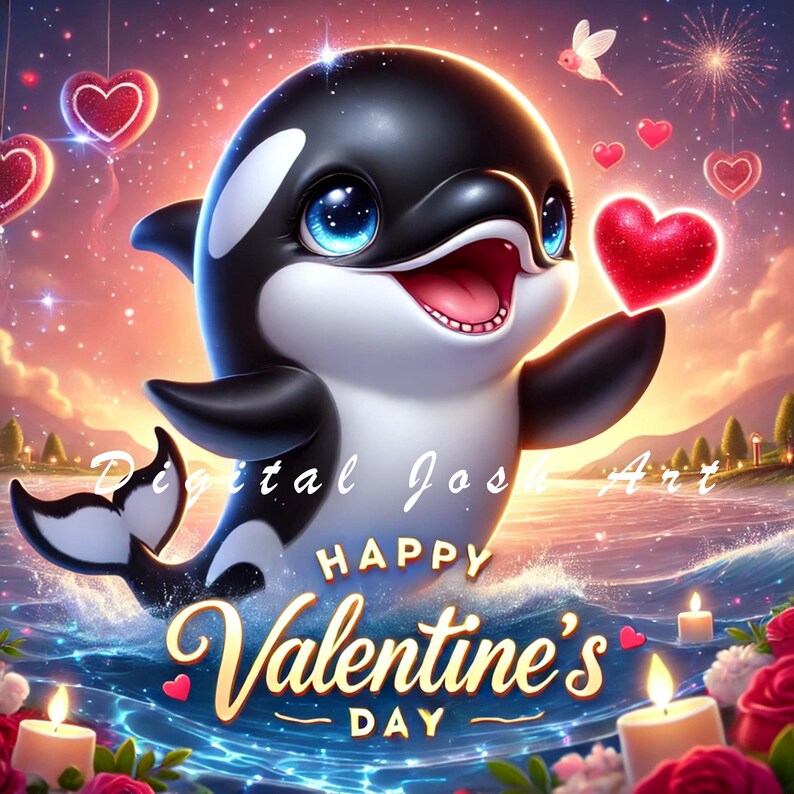 10 JPEG Cute Valentine’s Day Orca Clipart Bundle - Winter Orca Designs ...