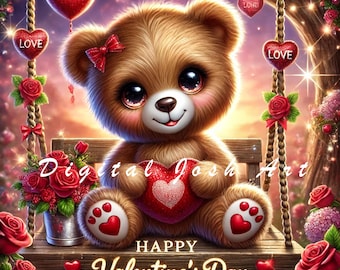 10 JPEG Cute Valentine’s Day Teddy Bear Clipart Bundle - Winter Bear Designs | Digital Download, Commercial Use, Valentine’s Art