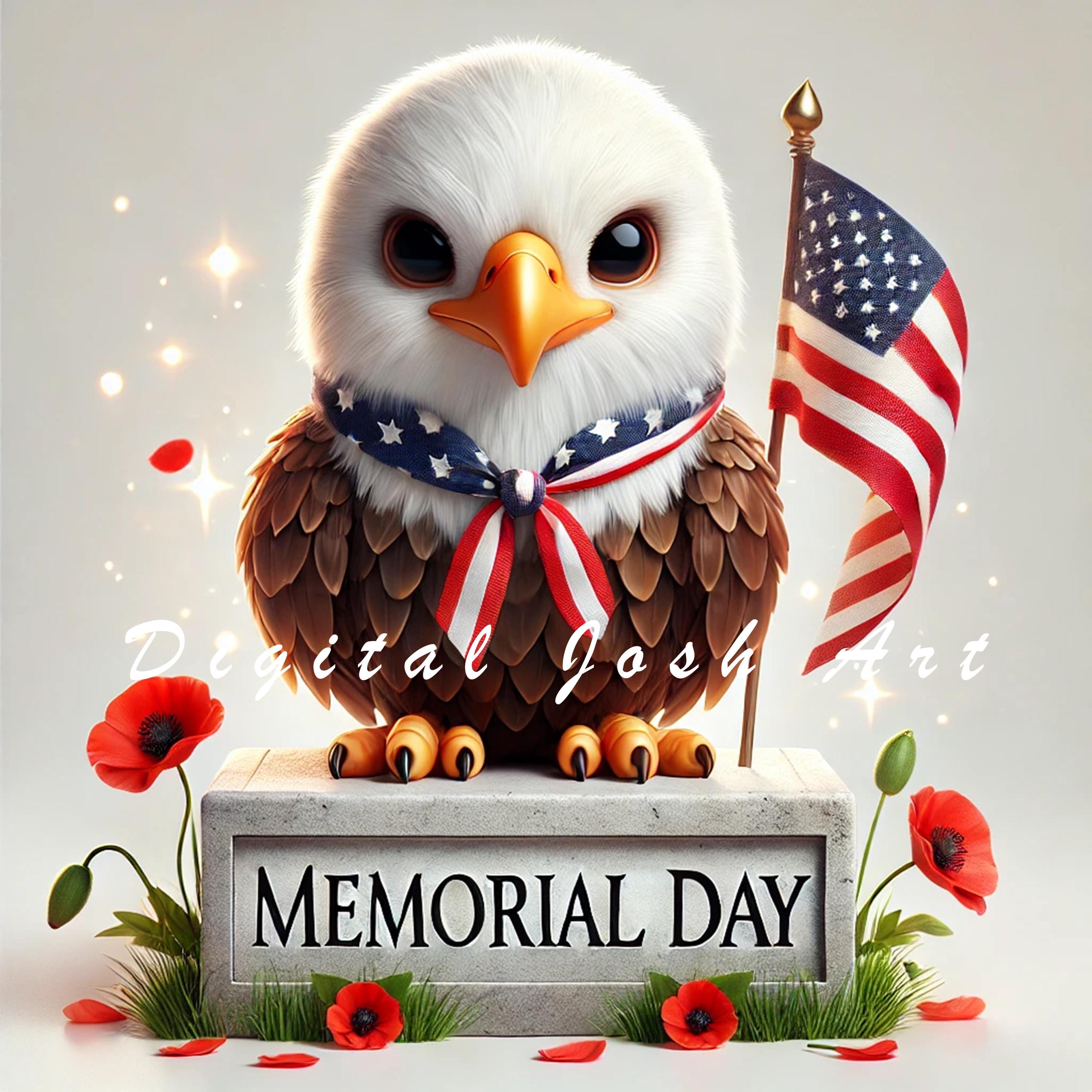 Memorial Day Bald Eagle Clipart – Patriotic US Flag Graphics (digital ...
