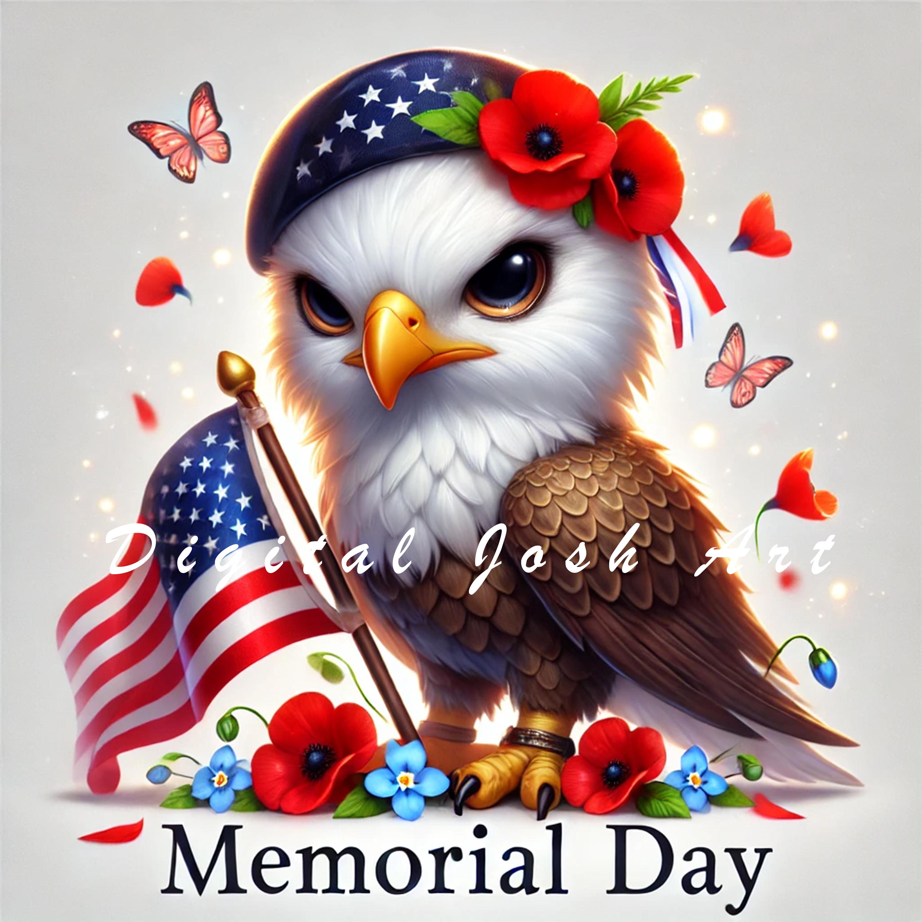 Memorial Day Bald Eagle Clipart – Patriotic US Flag Graphics (digital ...