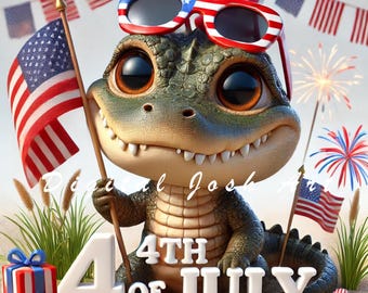 4th of July Alligator Clipart: Patriotic Gator Art (Digital Download, Commercial Use JPEGs)