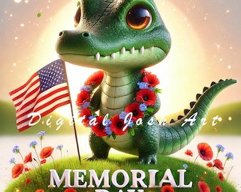 Memorial Day Alligator Clipart: Patriotic Reptile Art (Digital Download)