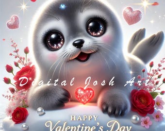 10 JPEG Cute Valentine’s Day Seal Clipart Bundle - Adorable Winter Seal Designs, Digital Download, Commercial Use, Romantic Marine Art