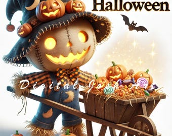 Halloween Scarecrow Clipart – Spooky Farmhouse Designs (Digital Download)