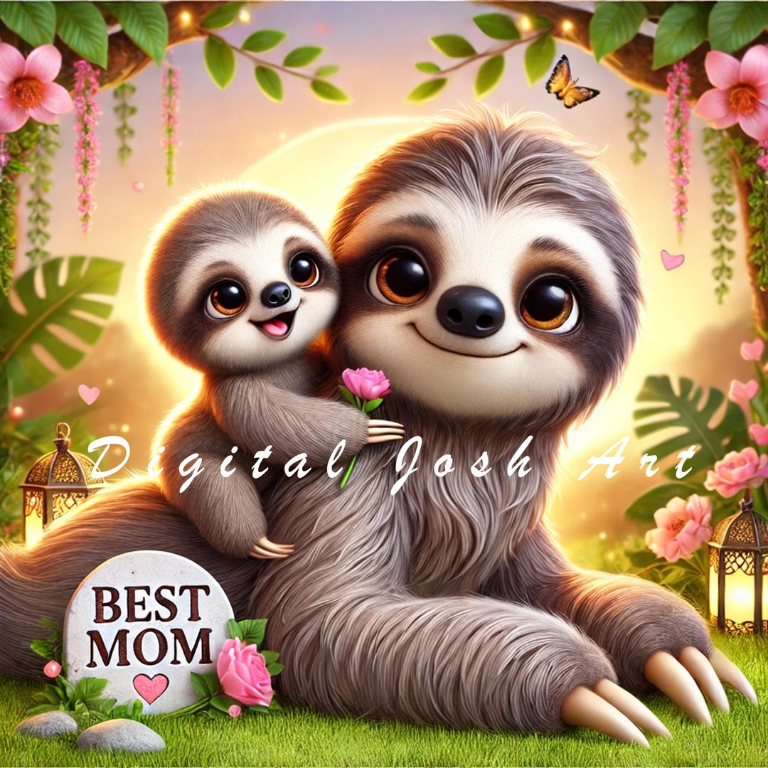 10 JPEG Cute Mother’s Day Sloth Clipart – Spring Mom & Baby Animal Art ...