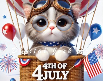 4th of July Kitty Clipart: Patriotic Cat Art, Commercial Use (Digital Download JPEGs)