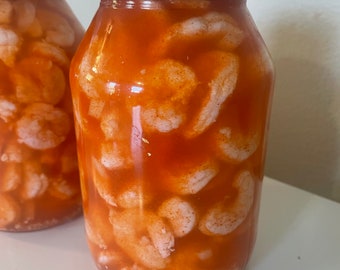 Camarones en escabeche del Golfo Cajún, frasco enorme, salados