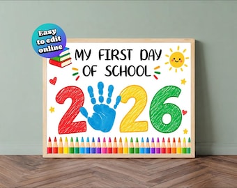 First Day of School 2026 Handprint Craft, Back to School Template, Preschool Kindergarten Memory Keepsake, DIY Kids Activity Printable