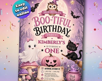 Editable Halloween Birthday Invitation Template, Spooky Girl Party Invite (Digital Download)