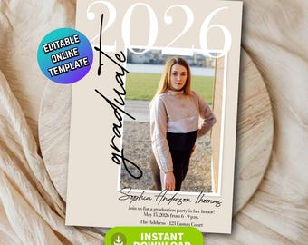 Custom Graduation Announcement, Personalized Graduation Party Invitation, College or High School Grad Invite, Photo Graduation Template 2026