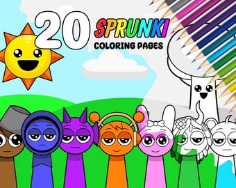 20 páginas para colorear de Sprunki. Páginas para colorear imprimibles de personajes A4 para niños. Páginas para colorear imprimibles de gamers. Paquete de personajes de Sprunki de Incredibox.