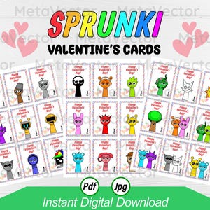 Imprime tus propias tarjetas de San Valentín de Sprunki. ¡Descarga digital de 27 diseños divertidos! Crea tu propio novio Sprunki, tu novia Sprunki. Tarjeta de amor
