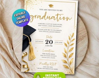 2026 Graduate Party Invitation Template, Editable Graduation Invite for High School & College, Class of 2026 Digital Announcement,Canvas DIY