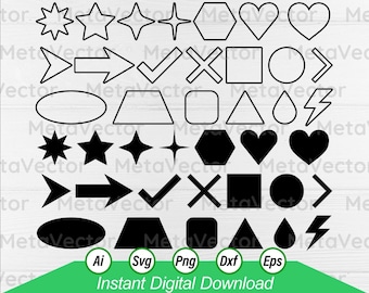 Paquete de formas básicas en formato SVG, Paquete de contornos de formas básicas en formato SVG, Descarga instantánea, Marco en formato SVG, Imágenes prediseñadas de marcos, Marco para Cricut, Descarga digital, Marco