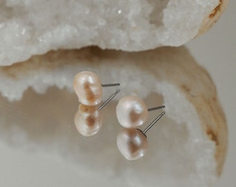 Freshwater Pearl Stud Earrings | Gemstone Earrings | Raw Gemstones | Crystal Earrings | Pearl Earrings | Raw Crystal | Tiny Crystal