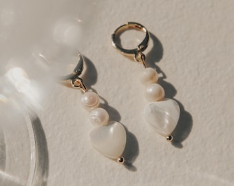 Pearl Huggie Hoop Earrings | Freshwater Pearls | Raw Gemstones | Crystal Earrings | Pearl Earrings | Raw Crystal | Tiny Crystal | Bridal