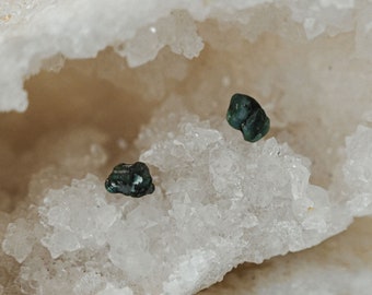 Raw Emerald Stud Earrings | Gemstone Earrings | Raw Gemstones | Crystal Earrings | Emerald Earrings | Raw Crystal | Tiny Crystal
