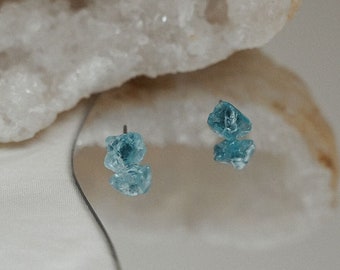 Raw Blue Apatite Stud Earrings | Gemstone Earrings | Raw Gemstones | Crystal Earrings | Apatite Earrings | Raw Crystal | Tiny Crystal
