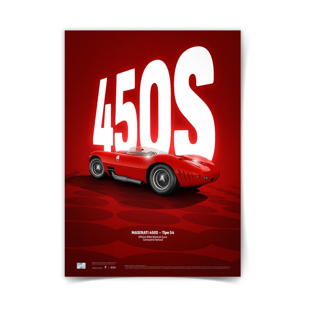 1956 Maserati 450S Rear Poster – Classic Giclée Print 50x70 Cm ...