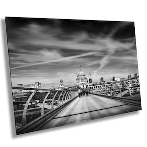 St Paul&#39;s Cathedral Print: Millennium Bridge, London Black and White Cityscape