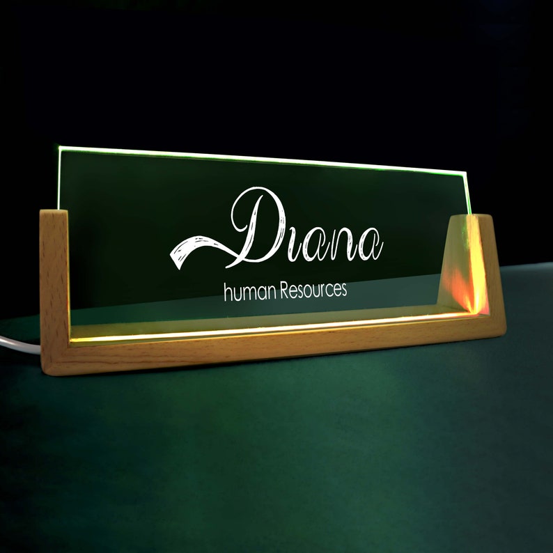 Personalized Desk Name Plate with Wooden Base, Lighted Acrylic Nameplate, Desk Accessories, Office Gifts for Boss Coworkers, New Job Gifts image 2
