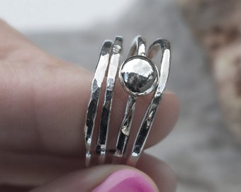 Fine Silver Rings. FOUR Stacking Rings. Pure Silver Moon Rock Rings. Size 6 OR 6.75 Rings