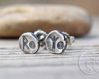 Rune Earrings Post Pure Silver Earrings Set Custom Made Runes Sterling Silver Posts Cindy's Art and Soul Jewelry