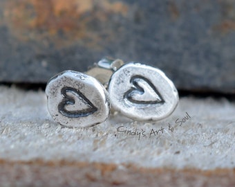 Heart Post Earrings Silver Nugget Stud 999 Fine