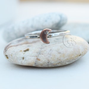 Tiny Crescent Moon Fine Silver Ring. Copper. Handcrafted Rings. Cindy's Art and Soul Jewelry 103131 image 1