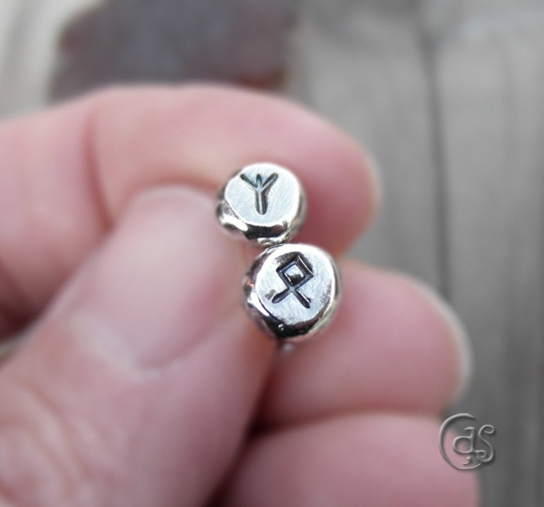 Custom Rune Earrings. Pair of Sterling Silver Post Studs. Runic Jewelry ...