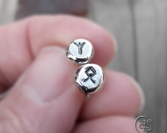 Custom Rune Earrings. Pair of Sterling Silver Post Studs. Runic Jewelry. Elder Futhark Runes. Algiz + Othala.