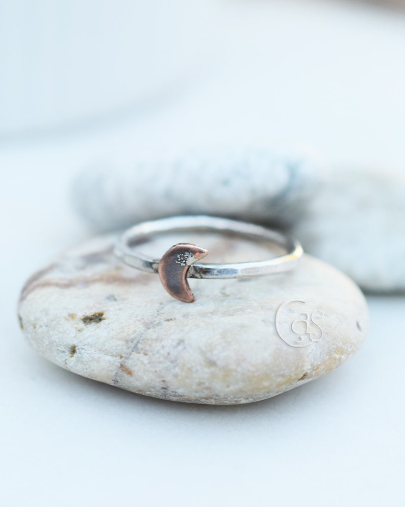 Tiny Crescent Moon Fine Silver Ring. Copper. Handcrafted Rings. Cindy's Art and Soul Jewelry 103131 image 8