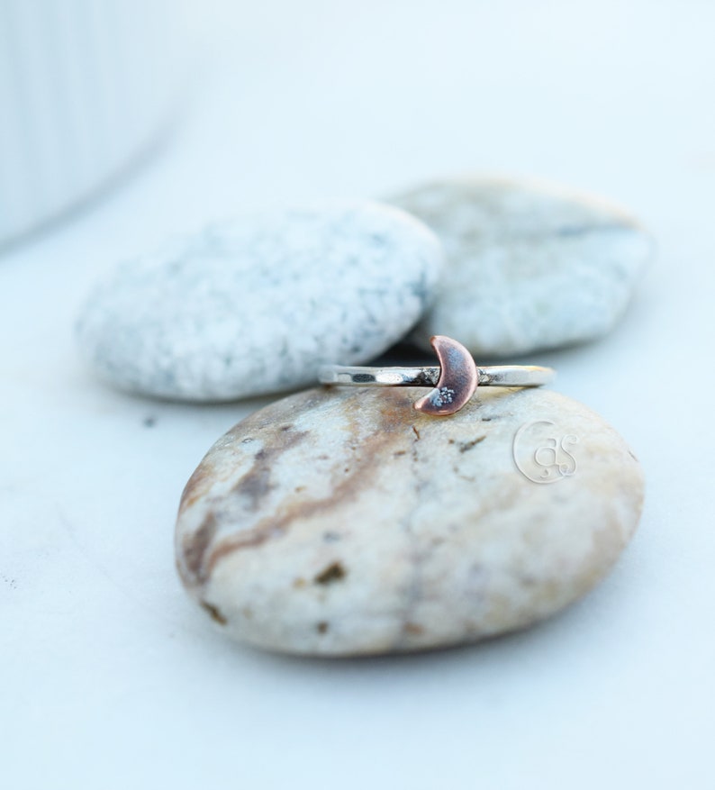 Tiny Crescent Moon Fine Silver Ring. Copper. Handcrafted Rings. Cindy's Art and Soul Jewelry 103131 image 4